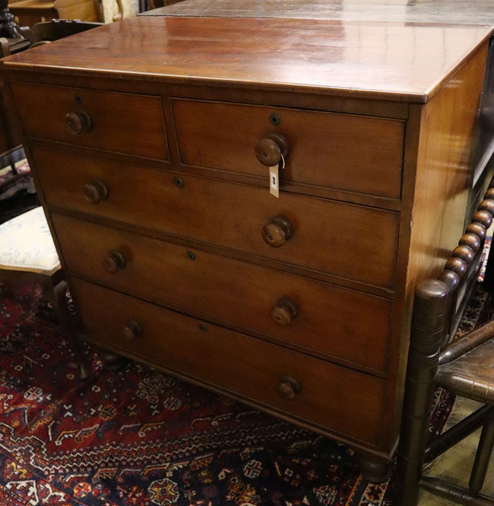 A Victorian mahogany chest fitted two short drawers and three long drawers, on bun feet, width 106cm depth 53cm height 105cm